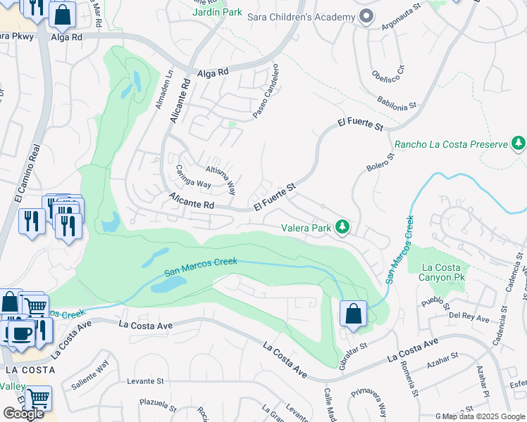 map of restaurants, bars, coffee shops, grocery stores, and more near 2814 Avenida Valera in Carlsbad