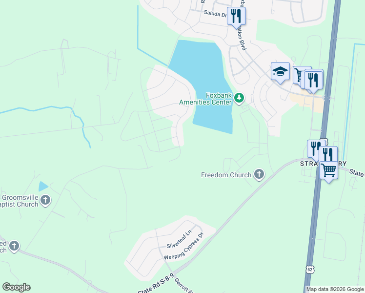 map of restaurants, bars, coffee shops, grocery stores, and more near 242 Granddaddys Place in Moncks Corner