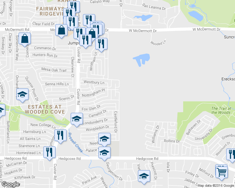 map of restaurants, bars, coffee shops, grocery stores, and more near 1997 Kieva Place in Allen