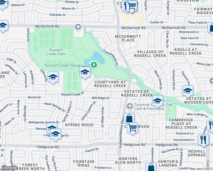 map of restaurants, bars, coffee shops, grocery stores, and more near 8424 Pipestone Drive in Plano