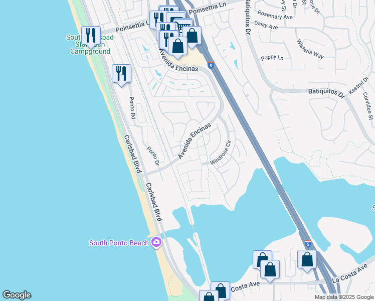 map of restaurants, bars, coffee shops, grocery stores, and more near 510 Halsing Court in Carlsbad