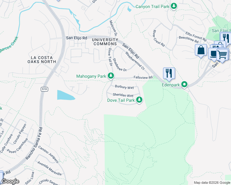 map of restaurants, bars, coffee shops, grocery stores, and more near 1844 Sheridan Way in San Marcos