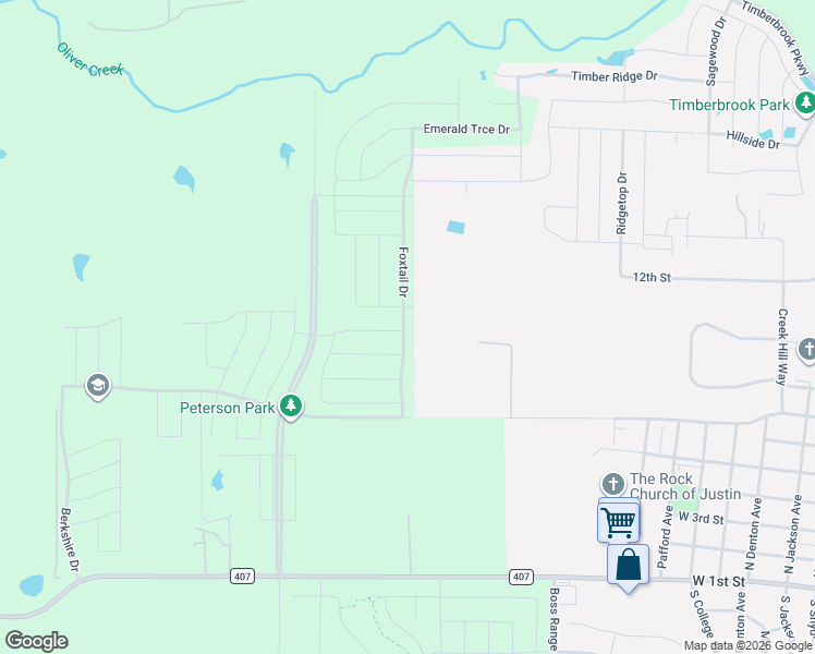 map of restaurants, bars, coffee shops, grocery stores, and more near 1400 W 7th St in Justin