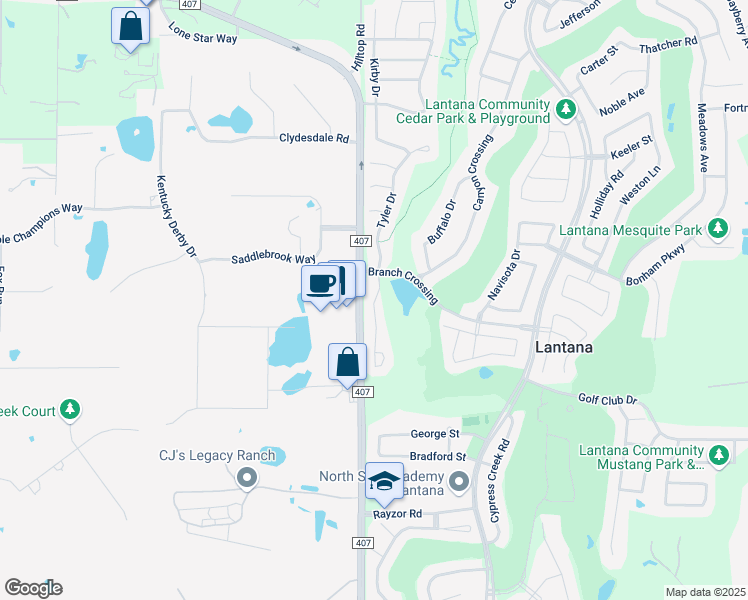 map of restaurants, bars, coffee shops, grocery stores, and more near 8117 Tyler Drive in Argyle