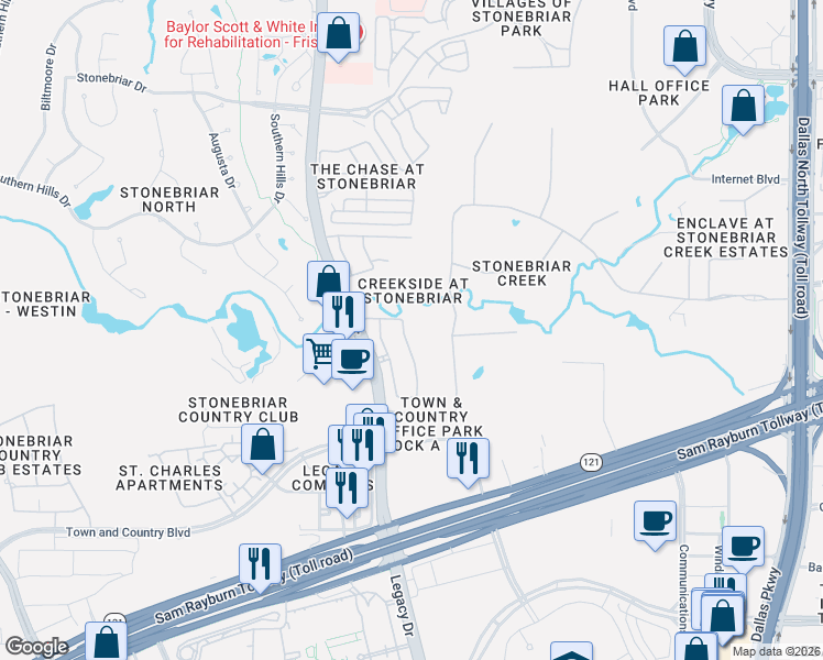 map of restaurants, bars, coffee shops, grocery stores, and more near 1704 Foard Drive in Frisco