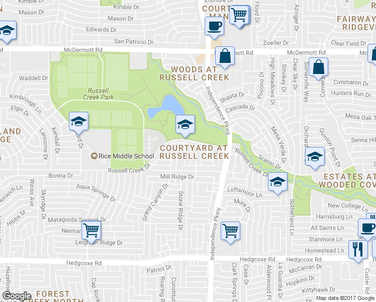 map of restaurants, bars, coffee shops, grocery stores, and more near 8449 Gateway Drive in Plano