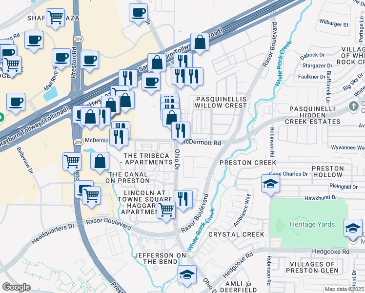 map of restaurants, bars, coffee shops, grocery stores, and more near in Plano