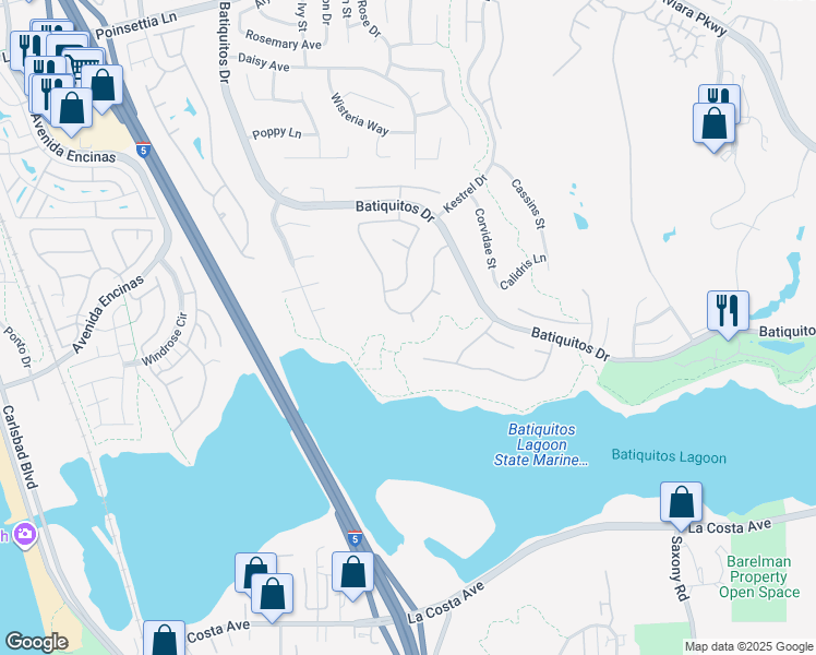 map of restaurants, bars, coffee shops, grocery stores, and more near 7356 Melodia Terrace in Carlsbad