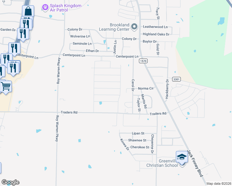 map of restaurants, bars, coffee shops, grocery stores, and more near 1004 Traders Road in Greenville