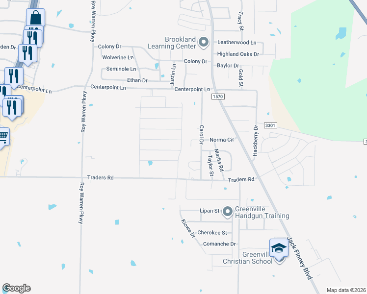 map of restaurants, bars, coffee shops, grocery stores, and more near 306 Norma Circle in Greenville