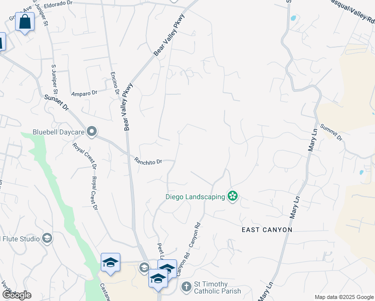 map of restaurants, bars, coffee shops, grocery stores, and more near 2314 Peet Lane in Escondido