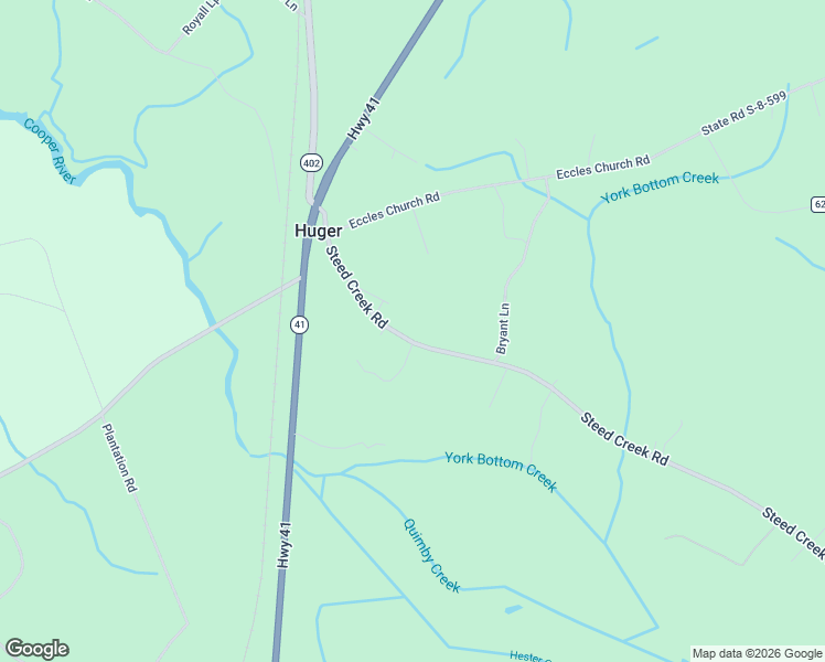 map of restaurants, bars, coffee shops, grocery stores, and more near 3430 Steed Creek Road in Huger