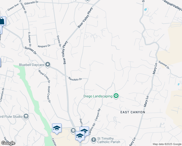 map of restaurants, bars, coffee shops, grocery stores, and more near 2314 Peet Lane in Escondido