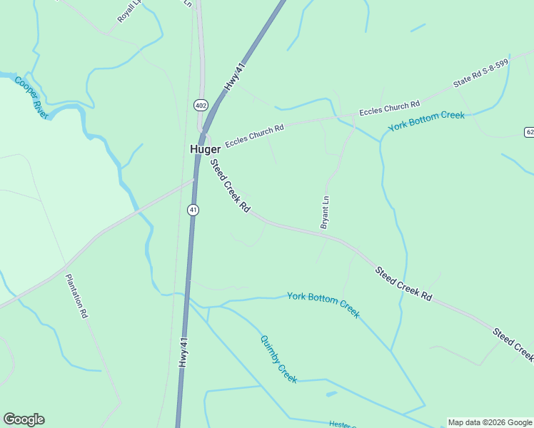 map of restaurants, bars, coffee shops, grocery stores, and more near 3430 Steed Creek Road in Huger