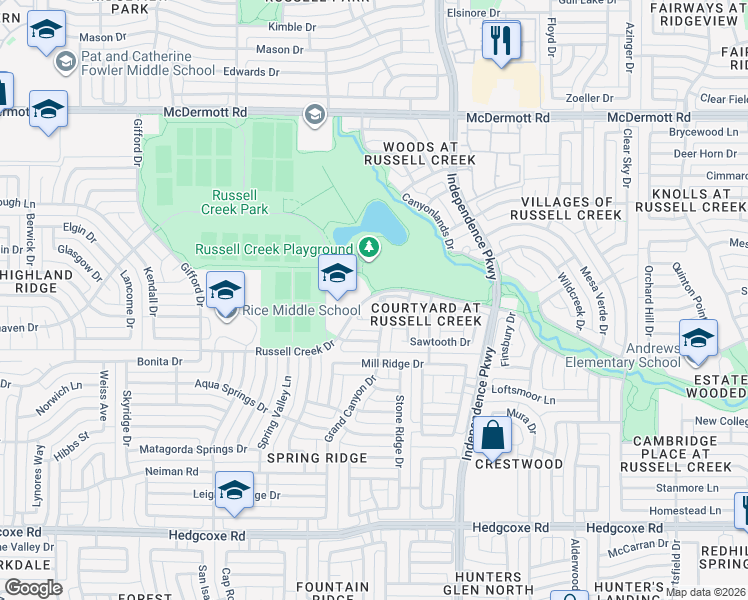 map of restaurants, bars, coffee shops, grocery stores, and more near 8457 Grand Canyon Drive in Plano