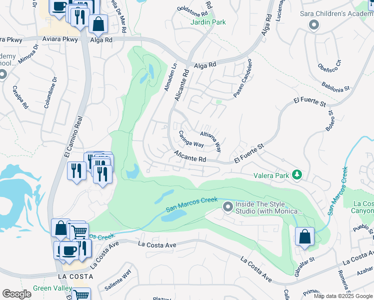 map of restaurants, bars, coffee shops, grocery stores, and more near 2353 Caringa Way in Carlsbad