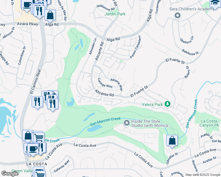 map of restaurants, bars, coffee shops, grocery stores, and more near 2379 Caringa Way in Carlsbad