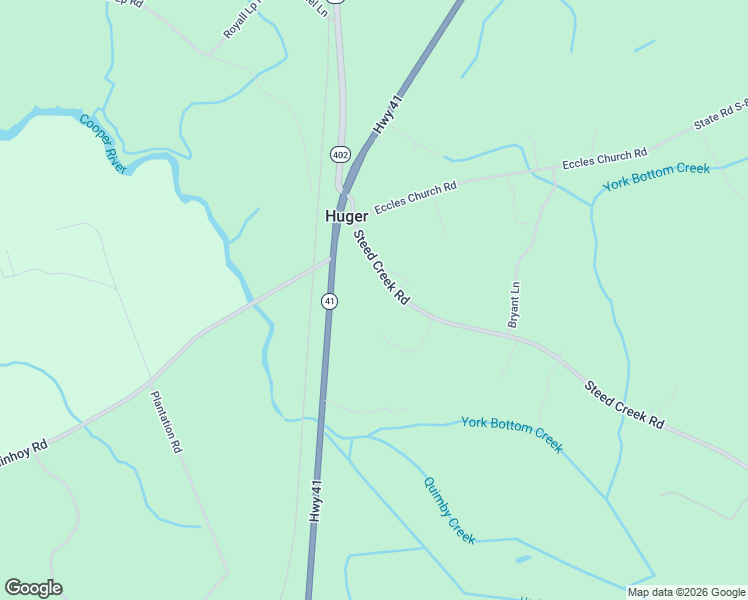 map of restaurants, bars, coffee shops, grocery stores, and more near 3451 Steed Creek Road in Huger