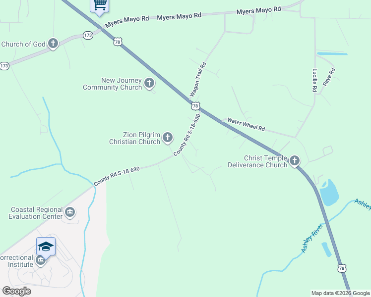 map of restaurants, bars, coffee shops, grocery stores, and more near 151 County Road S-18-630 in Ridgeville