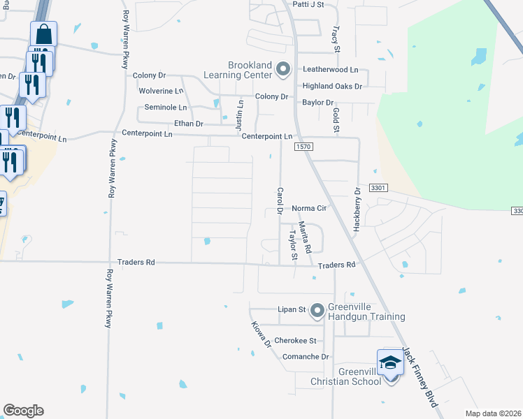 map of restaurants, bars, coffee shops, grocery stores, and more near 306 Norma Cir in Greenville