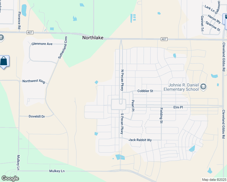 map of restaurants, bars, coffee shops, grocery stores, and more near 717 Redbrick Lane in Northlake
