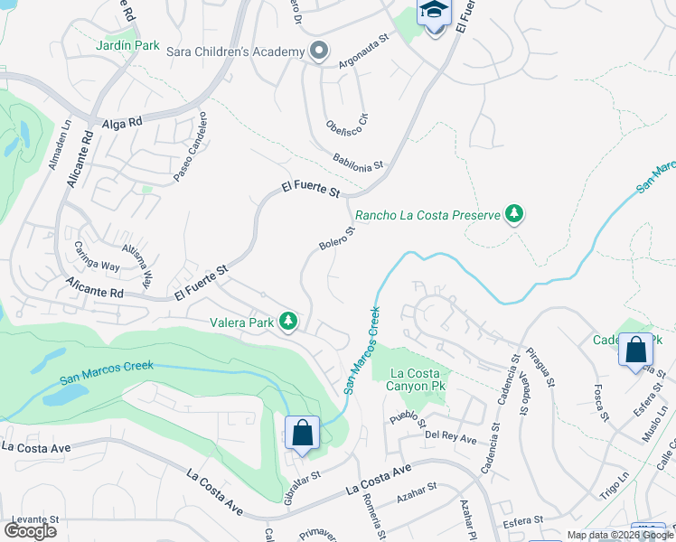 map of restaurants, bars, coffee shops, grocery stores, and more near 2910 Managua Place in Carlsbad