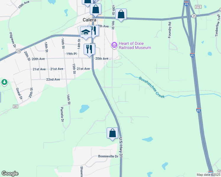 map of restaurants, bars, coffee shops, grocery stores, and more near 920 23rd Avenue in Calera