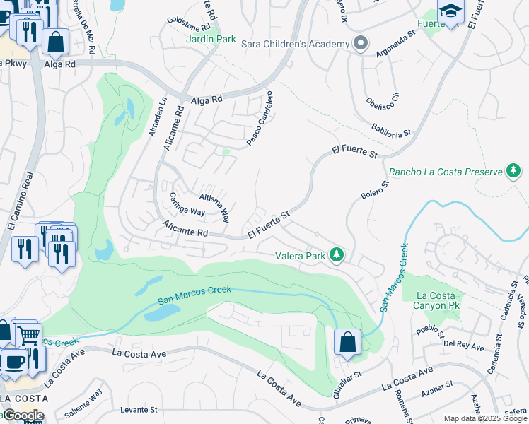 map of restaurants, bars, coffee shops, grocery stores, and more near 7394 Altiva Place in Carlsbad
