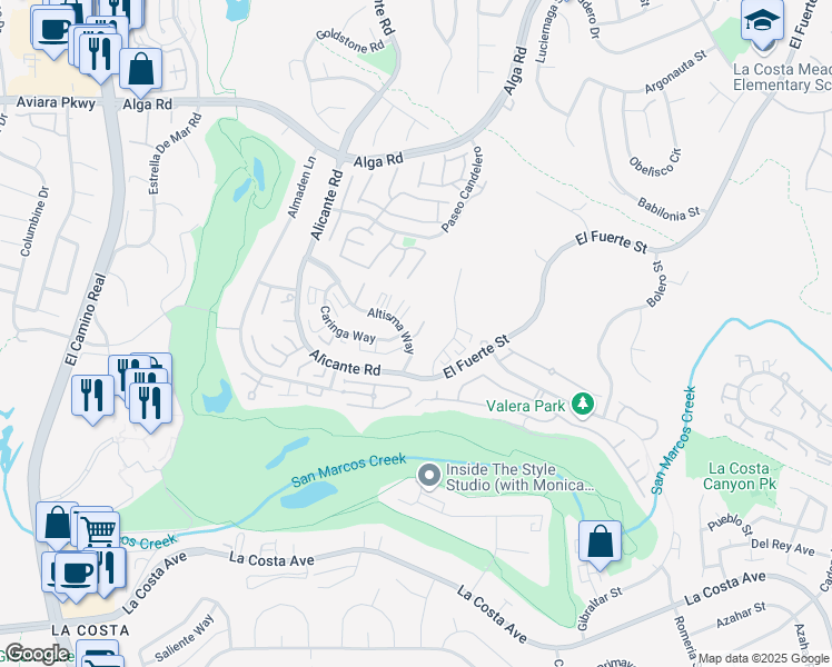 map of restaurants, bars, coffee shops, grocery stores, and more near 2399 Caringa Way in Carlsbad