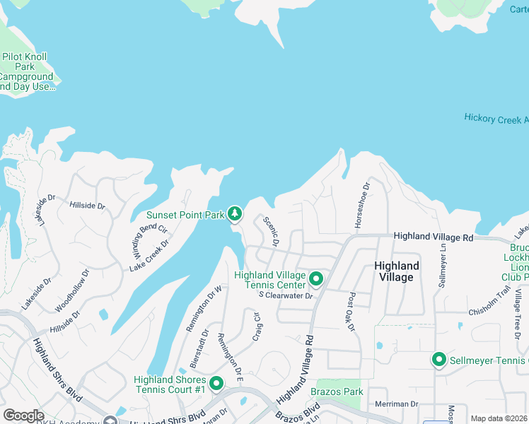 map of restaurants, bars, coffee shops, grocery stores, and more near 216 Scenic Drive in Lewisville