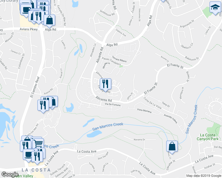map of restaurants, bars, coffee shops, grocery stores, and more near 2379 Caringa Way in Carlsbad