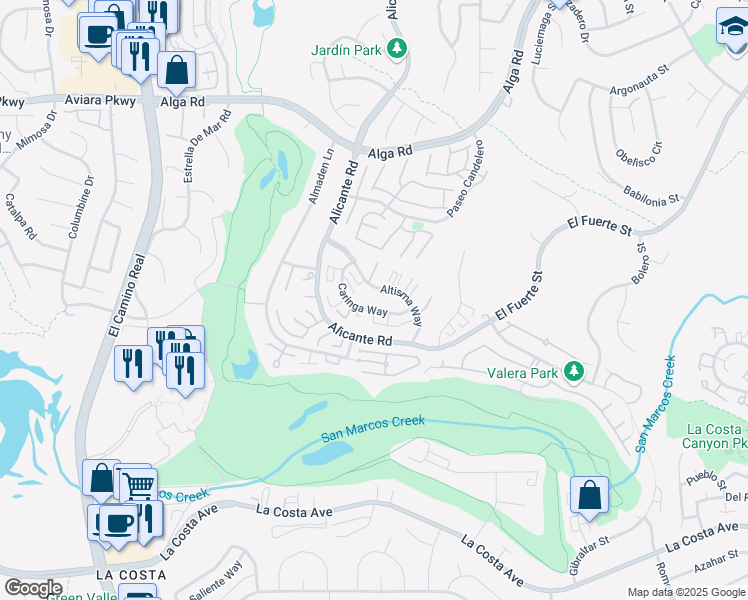 map of restaurants, bars, coffee shops, grocery stores, and more near 2344 Caringa Way in Carlsbad