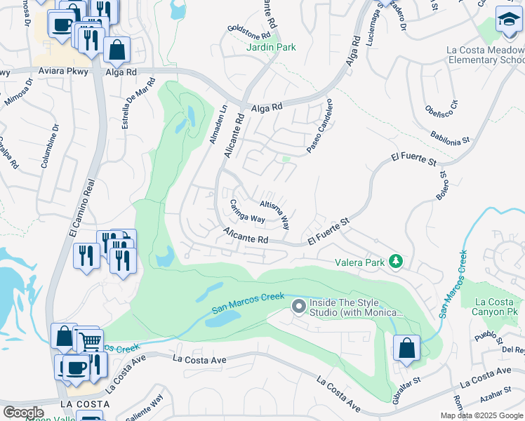 map of restaurants, bars, coffee shops, grocery stores, and more near 2342 Caringa Way in Carlsbad