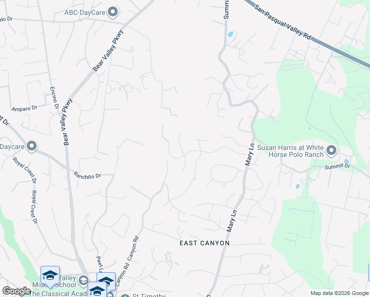map of restaurants, bars, coffee shops, grocery stores, and more near 2428 Oak Canyon Place in Escondido