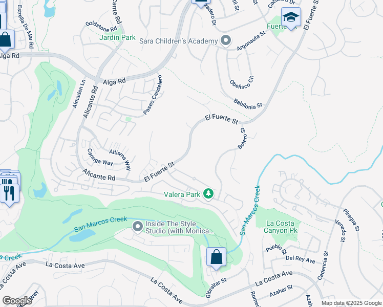 map of restaurants, bars, coffee shops, grocery stores, and more near 7336 El Fuerte Street in Carlsbad