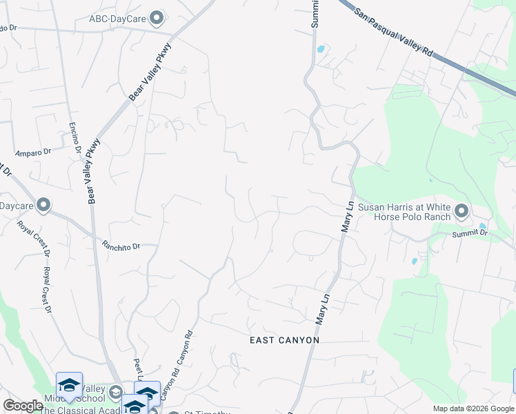 map of restaurants, bars, coffee shops, grocery stores, and more near 2428 Oak Canyon Place in Escondido