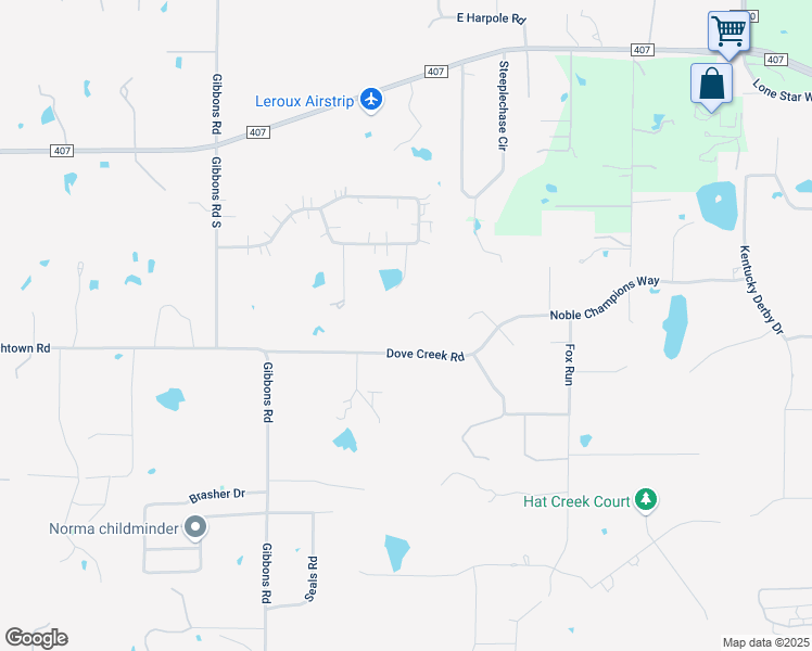map of restaurants, bars, coffee shops, grocery stores, and more near 357 Dove Creek Road in Argyle