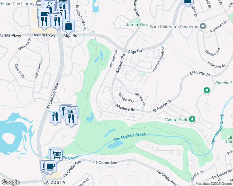 map of restaurants, bars, coffee shops, grocery stores, and more near in Carlsbad