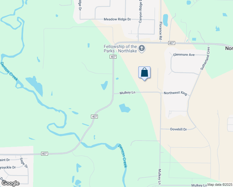 map of restaurants, bars, coffee shops, grocery stores, and more near County Road 335 in Northlake
