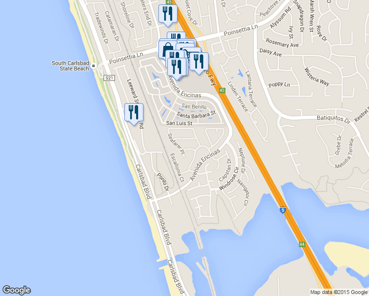 map of restaurants, bars, coffee shops, grocery stores, and more near 519 Dew Point Avenue in Carlsbad