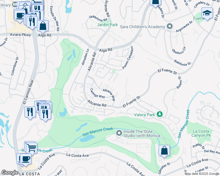 map of restaurants, bars, coffee shops, grocery stores, and more near 7086 Primentel Lane in Carlsbad