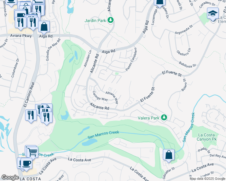 map of restaurants, bars, coffee shops, grocery stores, and more near 2364 Altisma Way in Carlsbad