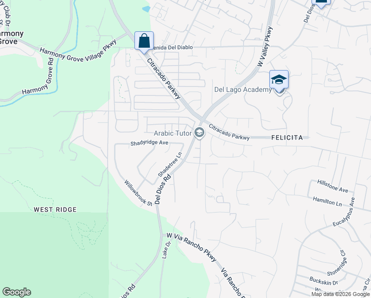 map of restaurants, bars, coffee shops, grocery stores, and more near 2022 Shadetree Lane in Escondido