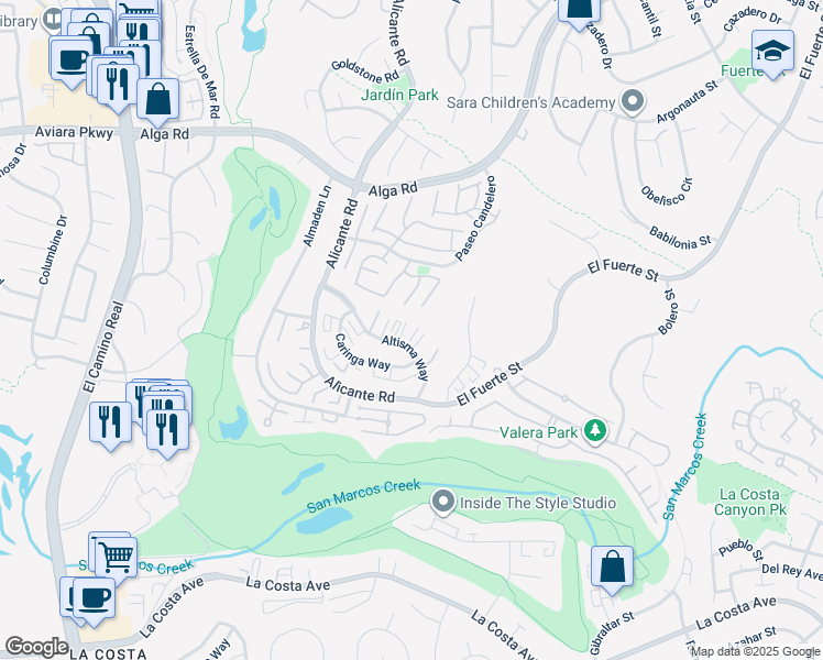 map of restaurants, bars, coffee shops, grocery stores, and more near 7086 Primentel Lane in Carlsbad