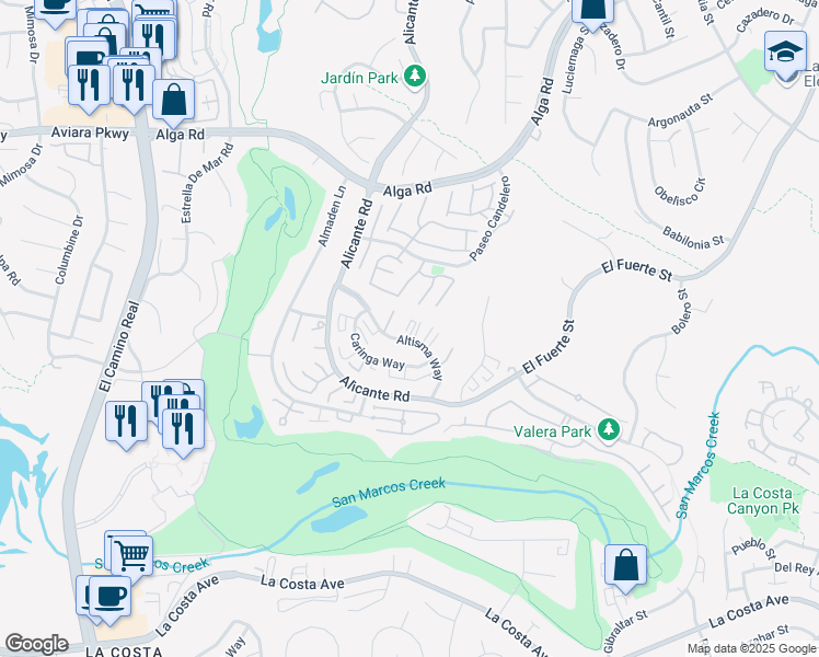 map of restaurants, bars, coffee shops, grocery stores, and more near 2352 Altisma Way in Carlsbad
