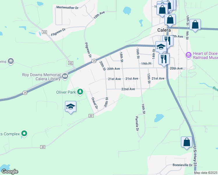 map of restaurants, bars, coffee shops, grocery stores, and more near 1960 22nd Avenue in Calera