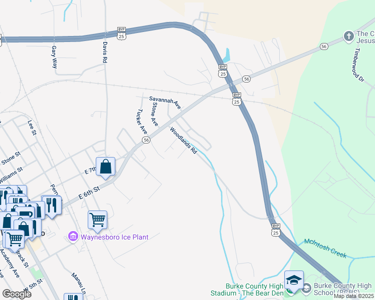 map of restaurants, bars, coffee shops, grocery stores, and more near 624 Forrest Ridge in Waynesboro
