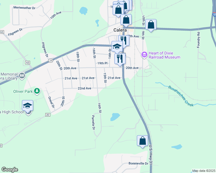 map of restaurants, bars, coffee shops, grocery stores, and more near 2161 15th St in Calera