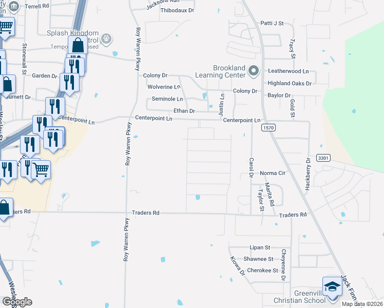 map of restaurants, bars, coffee shops, grocery stores, and more near 905 Tippit Lane in Greenville
