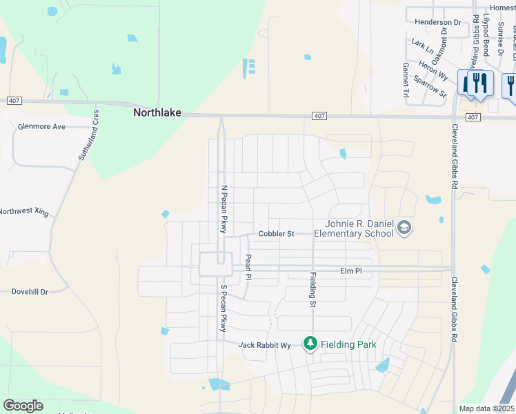 map of restaurants, bars, coffee shops, grocery stores, and more near 601 Arden Lane in Northlake